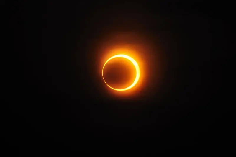 A thin bright ring of Sun around the dark Moon during an annular eclipse